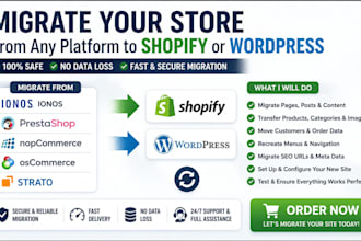 migrate ionos prestashop nopcommerce oscommerce strato to shopify wordpress site