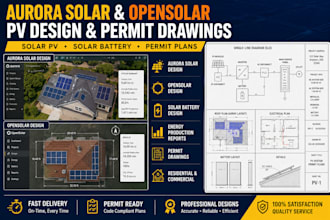provide aurora solar and opensolar pv design  solar battery with permit drawing