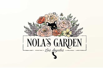 design botanical logo with a subtle cat touch for chic flow