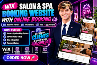 wix booking website salon, spa booking online, service menu blog, payments setup