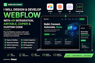 design webflow website, API integration, airtable, zapier, custom code