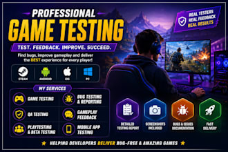 game testing, game testing, app testing, QA testing and gameplay feedback