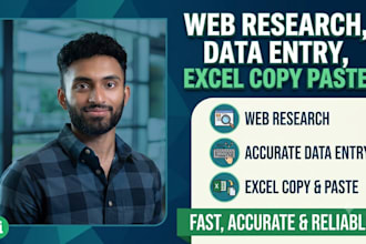 web research, data entry, and excel copy paste work