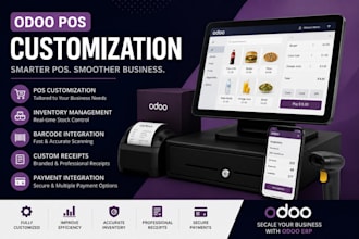 customize odoo pos, inventory, barcode, receipt and payment integration