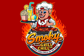 draw street boss BBQ restaurant food truck logo for your business
