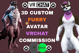 custom furry avatar anthro character vrchat avatar nsfw anime 3d fursona model