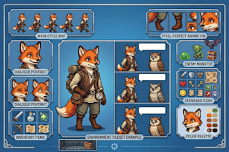create retro pixel  art character , npc and game sprite sheet