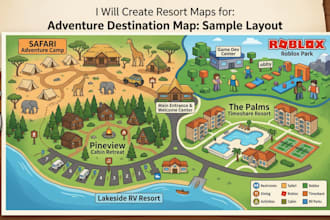 create vector or resort maps for safari, roblox, timeshare, cabin and rv parks