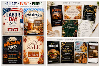 design holiday event flyer, poster card, labor day,oktoberfest,xmas ecard design