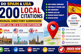 do spain USA 200 local citations manual directory submission google maps ranking