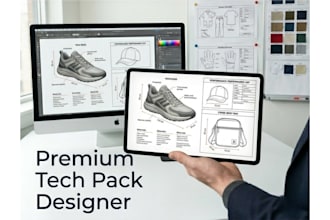 design premium manufacturer ready tech pack for footwear, caps and accessories