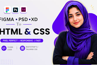 convert figma, PSD to HTML responsive website