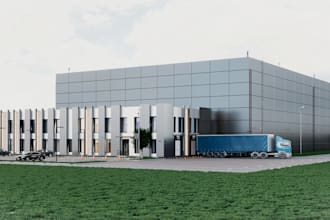 redesign warehouse 3d exterior rendering,architecture plan,rear elevation visual