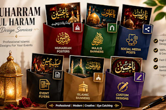 design muharram poster banner combo and islamic graphics