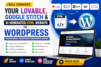 convert lovable,stitch,bolt,ai generated html to wordpress