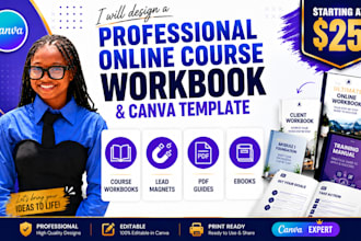 design a professional online course workbook and canva template