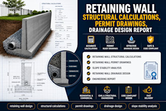 retaining wall structural calculations, permit drawings, drainage design report