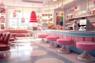design 3d ice cream shop, cafe , coffee shop interior and realistic render