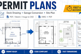 draw permit plans, deck permit drawing, garage conversion permit plan, site plan