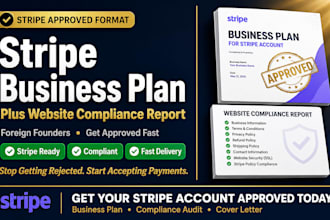 write a stripe business plan and website compliance report for approval