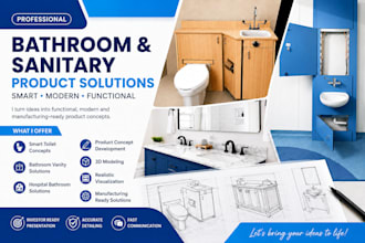 design smart toilets, bathroom vanities, hospital and bathroom with realistic 3d
