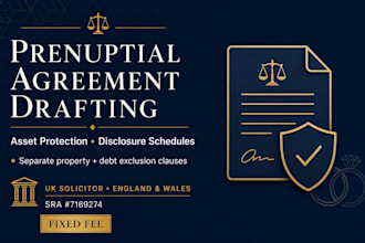draft UK prenuptial agreement with asset protection clauses debt exclusion UK