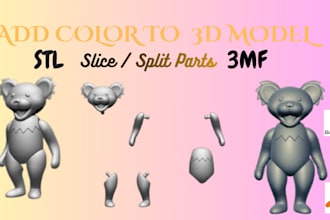 color and split 3d model, convert 2d to 3d stl or 3mf for multicolor printing