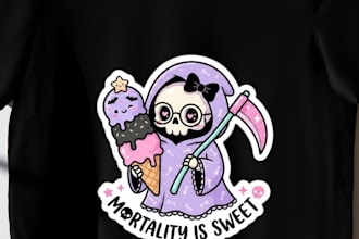 design cute pastel goth kawaii stickers with commercial use