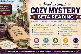 beta read cozy mystery book and critique your manuscript