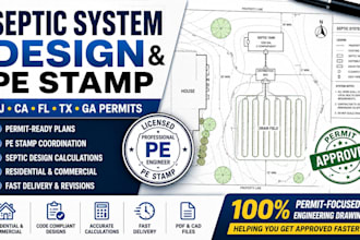 design septic system plan with pe stamp for nj, ca, fl, tx, ga, permits