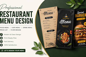 design restaurant food menu,  flyer, price list, cafe menu, drink menu