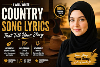write professional country song lyrics, powerful storytelling, lyric writer