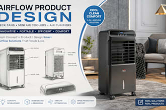 design innovative airflow products, neck fans, mini air coolers, air purifiers