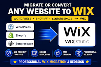 migrate or convert wordpress, shopify, sqaurespace, to wix website design