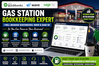 manage quickbooks, wave and sage for gas station businesses