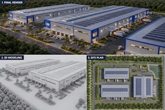 create stunning 3d site plans, cgi warehouses, logistics, industrial renders