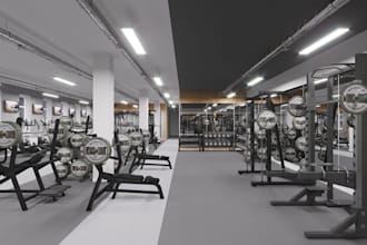 render commercial gym interior, fitness facility, sport arena,yoga studio design