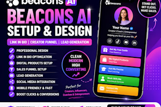 setup and design your beacons ai store, link in bio, and creator funnel