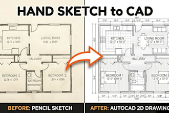 draw your hand drawn sketch in autocad 2d drawing