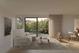 3d showcase residential unit interior,minimalist design,sectional sofa detailing