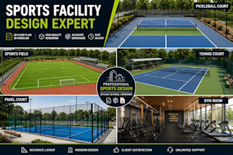 design, pickleball court, sport field, tennis court, padel court and gym room