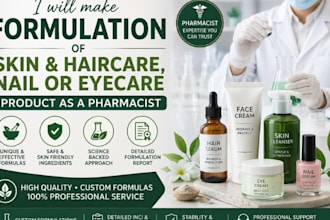 make formulation of skin and haircare, nail or eyecare product as a pharmacist