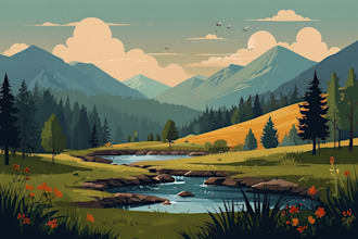 create flat landscape illustration of nature