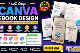 design canva ebook design, workbook, lead magnet, formatting and editable ebook
