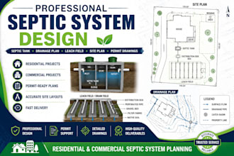 provide septic tank design, drainage layout and site planning