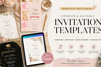 design editable canva etsy invitation templates, wedding birthday, baby shower
