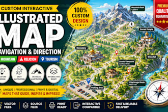 design custom interactive illustrated navigation direction mountain religion map