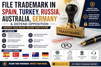 file trademark in spain, turkey, rusia, australia, germany and defend opposition