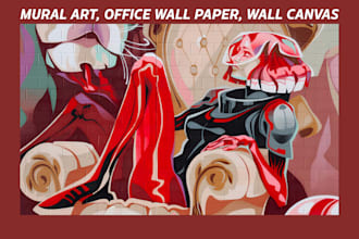 design custom mural art, wall art, restaurant mural, street wall art office deco