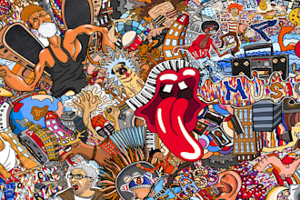 create custom mural design, wall art, graffiti mural, restaurant mural, doodle